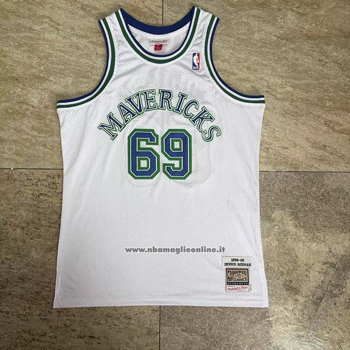 Maglia Dallas Mavericks Dennis Rodman No 69 Mitchell & Ness 1999-20 Bianco